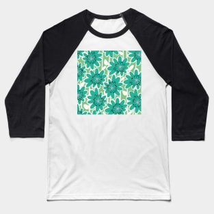 Fun Flower Power Retro Style Flowers pattern in a querky style, yellow , pink , turquoise , white and green Baseball T-Shirt